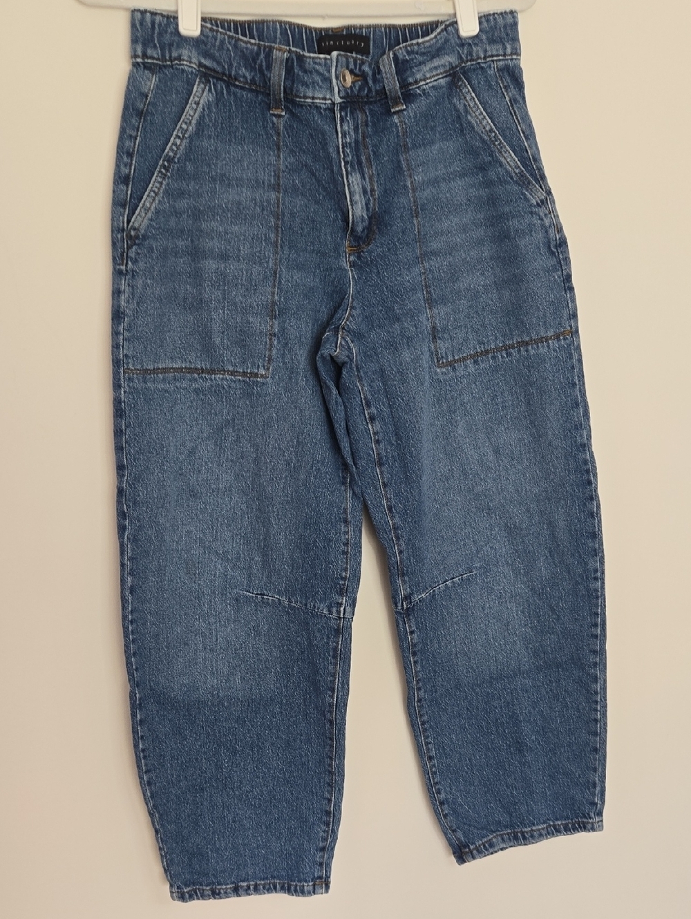 Sanctuary Barrel Leg Elastic back Jeans Normcore Quiet Luxury Size Large